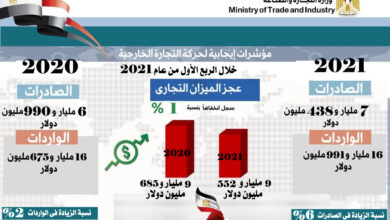 صورة انفوجراف.. وزيرة التجارة والصناعة تعلن: 6% زيادة في الصادرات المصرية  مقابل 2% ارتفاع للواردات