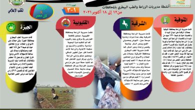 صورة  انفوجراف .. تعرف على أنشطة  مديريات الزراعة والطب البيطري خلال اسبوع