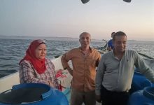 صورة إطلاق الدفعة الرابعة من زريعة الجمبري في بحيرة قارون